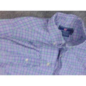 Vineyard Vines Shirt Mens Large Slim Fit Whale Purple Green Plaid Casual Weekend
